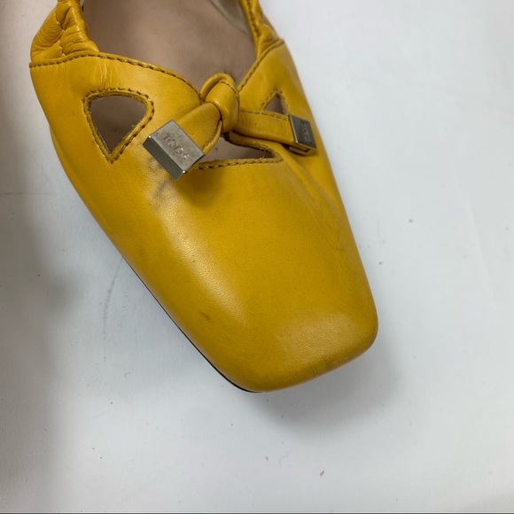 TODS Foldable Yellow Leather Ballet Flats 38/ 8 - Picture 3 of 9